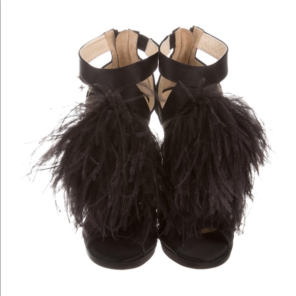 Jimmy Choo Teazer Feather Trimmed Sandals - Picture 2 of 4
